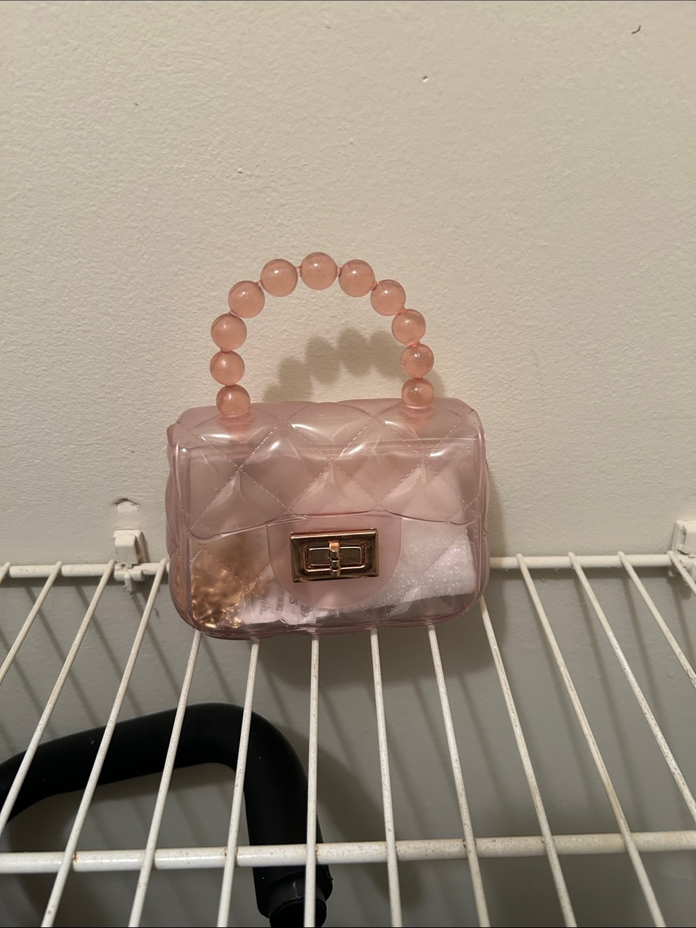 Pink Clear Beaded Handle Mini Crossbody Bag